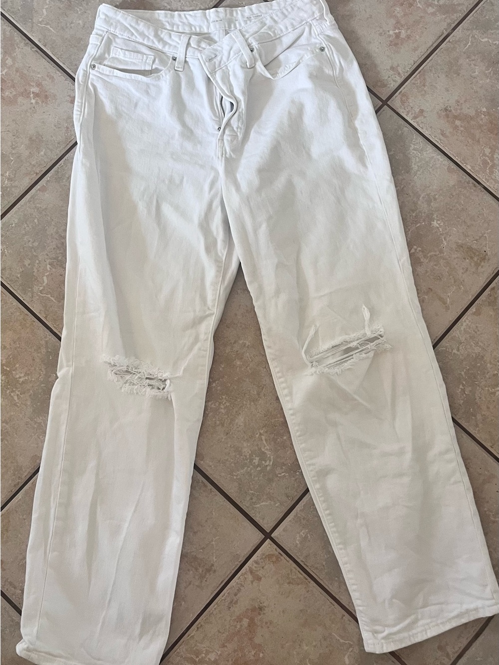 Old Navy High Waisted O.G Loose White Distressed Straight-Leg Jeans